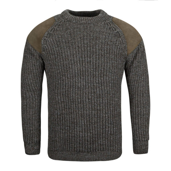 Men's Suede Patch Crew Neck Jumper Derby Tweed