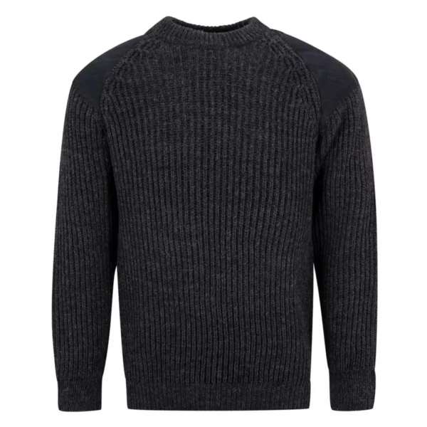 Men's Suede Patch Crew Jumper Charcoal