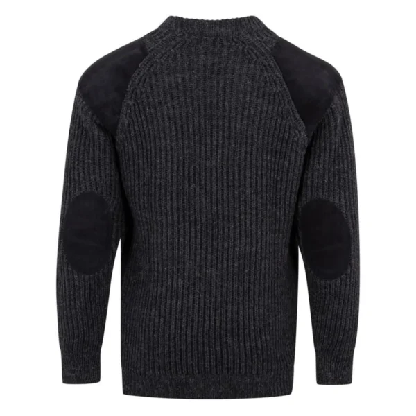 Men's Suede Patch Crew Jumper Charcoal Back