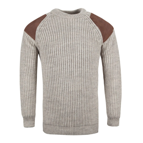 Men's Suede Patch Crew Neck Jumper Light Grey